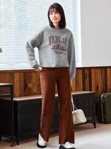 SHEIN Unity Graphic & Letter Embroidery Drop Shoulder Sweatshirt - Light Grey - View 5