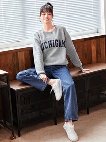 SHEIN Unity 字母圖案落肩袖保暖套頭衫 - 淺灰色 - 查看 4