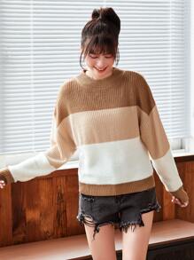 Calvaya Color Block Drop Shoulder Sweater,Ladies Spring/Fall Casual Long Sleeve Regular Fit Multicolor Drop Shoulder Pullovers Women Sweaters,Long Sleeve Tops Knit Pullover Fall Winter Outfit