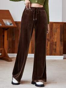 Muchica 腰部抽繩絲絨長褲 - 巧克力棕 - 查看 4