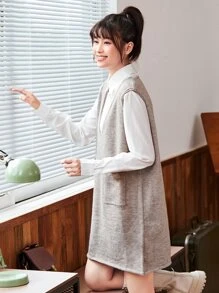 Lunelith SHEIN Lunessa Dual Pocket Sleeveless Sweater Dress Without Blouse