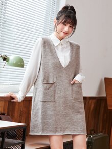 Lunelith SHEIN Lunessa Dual Pocket Sleeveless Sweater Dress Without Blouse