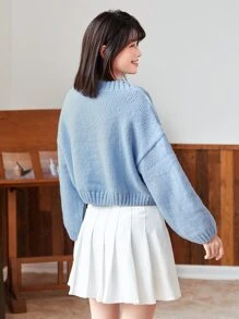 SHEIN MOOSTA 雲朵圖案落肩袖開襟衫 - 藍色 - 查看 2