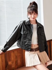 SHEIN EZwear Áo khoác Nút màu trơn Giải trí - màu đen - Xem 1