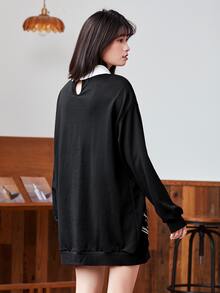 Mulvari 人像圖案拼接領套頭衫洋裝 - 黑色 - 查看 2