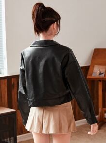 SHEIN EZwear Áo khoác Nút màu trơn Giải trí - màu đen - Xem 2