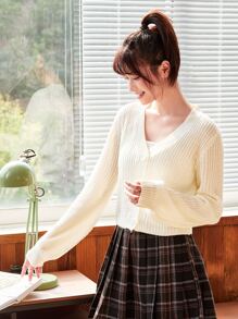 SHEIN EZwear Bishop Sleeve Button Up Cardigan In Fall/Winter - Beige - View 5