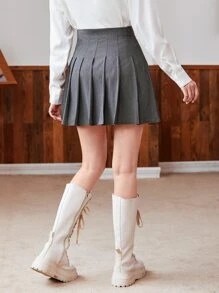 SHEIN x Carly Lawrence Airlisse Zip Back Pleated Skirt - Dark Grey - View 2