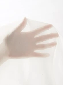 SHEIN Privé Mesh Panel Lantern Sleeve Tee - White - View 6