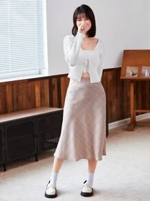 SHEIN EZwear 前系带罗纹针织开衫、长袖上衣