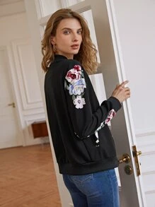 SHEIN Frenchy Áo khoác nữ Túi Dây kéo Hoa Giải trí - màu đen - Xem 2