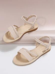 Women Beige Braided Detail Ankle Strap Sandals, Fashionable Open Toe Sandals For Vacation - Beige - View 5