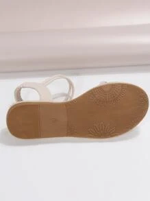 Women Beige Braided Detail Ankle Strap Sandals, Fashionable Open Toe Sandals For Vacation - Beige - View 8