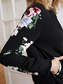 SHEIN Frenchy Áo khoác nữ Túi Dây kéo Hoa Giải trí - màu đen - Xem 7