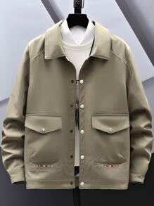 Manfinity Men 1pc Flap Pocket Topstitching Coat - Army Green - View 1