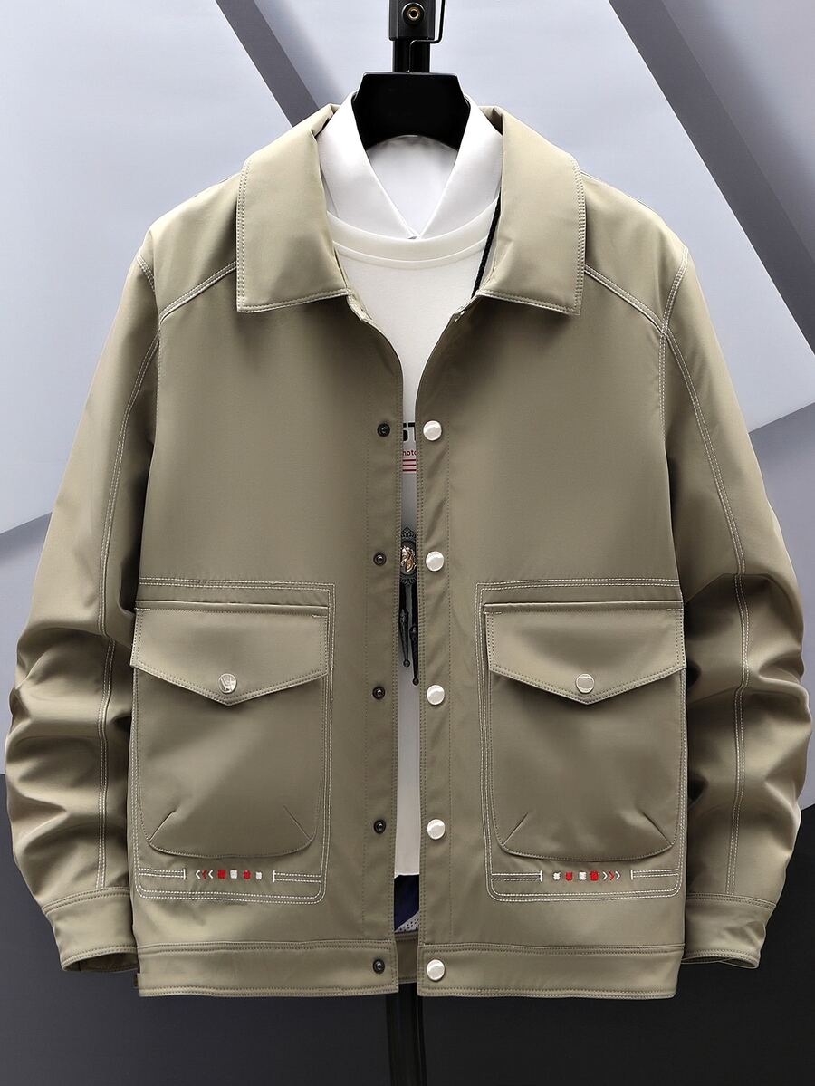 Manfinity Men 1pc Flap Pocket Topstitching Coat - Army Green - View 1