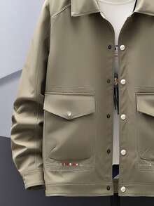 Manfinity Men 1pc Flap Pocket Topstitching Coat - Army Green - View 4