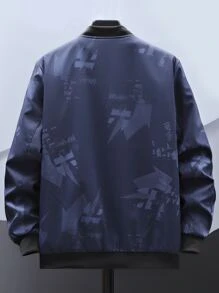 Manfinity Men Letter Graphic Zip Up Bomber Jacket Without Tee - Navy Blue - View 2