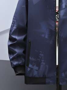 Manfinity Men Letter Graphic Zip Up Bomber Jacket Without Tee - Navy Blue - View 3