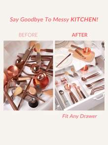 SHEIN Basic living 独家 1 件可堆叠书桌抽屉收纳托盘隔板适用于浴室梳妆台厨房办公室（未套装）房间装饰家居装饰秋季装饰卧室装饰 - 無色 - 查看 9