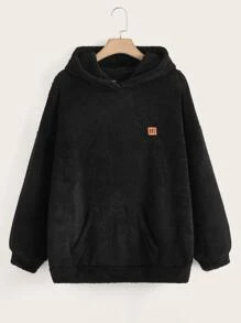 SHEIN EZwear Plus Patch Detail Drop Shoulder Hoodie - Black - View 1
