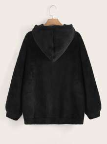 SHEIN EZwear Plus Patch Detail Drop Shoulder Hoodie - Black - View 2