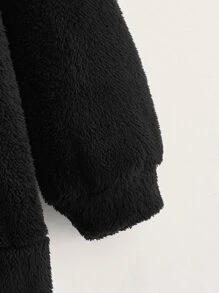 SHEIN EZwear Plus Patch Detail Drop Shoulder Hoodie - Black - View 4