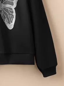 SHEIN Tween Girl Butterfly Print Drop Shoulder Zip Up Sweatshirt - Black - View 5