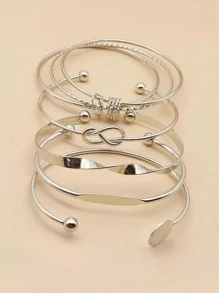 5pcs Twist Detail Knot Decor Bangle - Silver - View 2