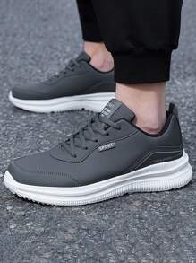 Men Letter Patch Decor Lace-up Front Running Shoes - Grey - View 1