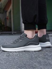 Men Letter Patch Decor Lace-up Front Running Shoes - Grey - View 2