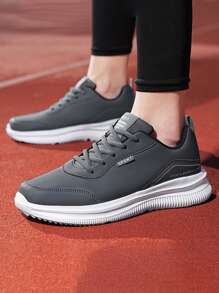 Men Letter Patch Decor Lace-up Front Running Shoes - Grey - View 4