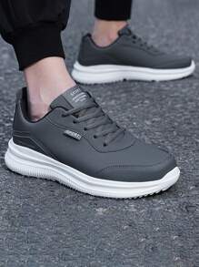 Men Letter Patch Decor Lace-up Front Running Shoes - Grey - View 6