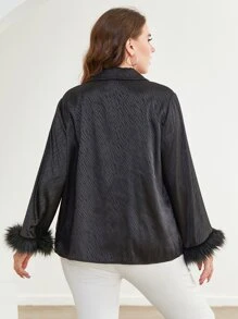 Modelyn Áo sơ mi nữ cổ ve lật có thêm lớp lông - màu đen - Xem 2