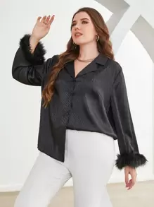 Modelyn Áo sơ mi nữ cổ ve lật có thêm lớp lông - màu đen - Xem 3