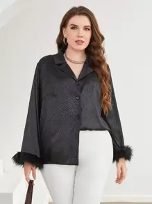 Modelyn Áo sơ mi nữ cổ ve lật có thêm lớp lông - màu đen - Xem 4