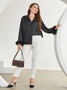 Modelyn Áo sơ mi nữ cổ ve lật có thêm lớp lông - màu đen - Xem 5