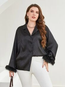 Modelyn Áo sơ mi nữ cổ ve lật có thêm lớp lông - màu đen - Xem 6