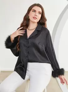 Modelyn Áo sơ mi nữ cổ ve lật có thêm lớp lông - màu đen - Xem 7