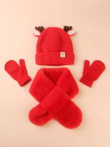 3pcs Baby Solid Hat Set - Red - View 1