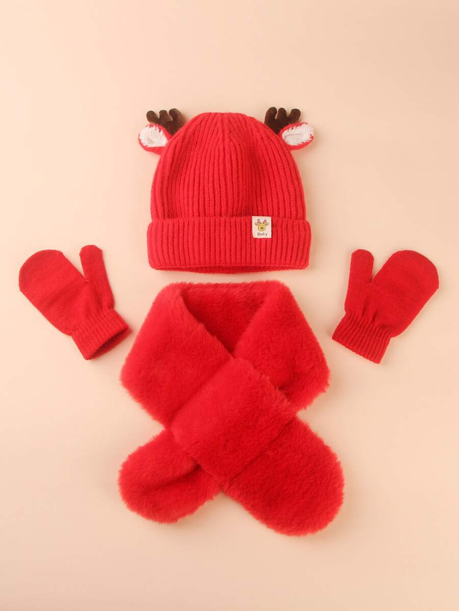 3pcs Baby Solid Hat Set - Red - View 1