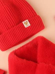 3pcs Baby Solid Hat Set - Red - View 4