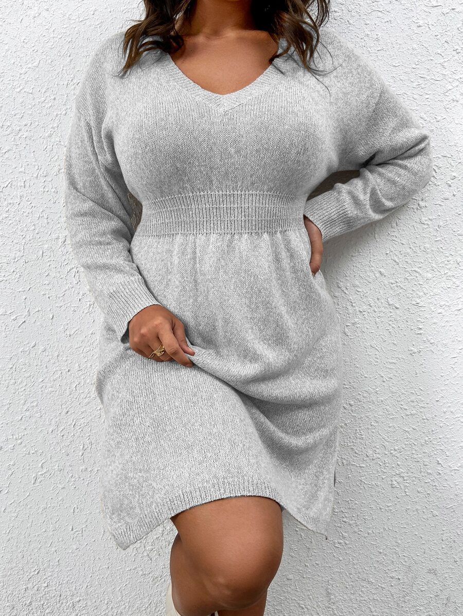 Calvaya Plus Drop Sleeve Jumper Dress - Light Grey - View 1