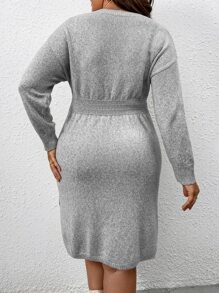 Calvaya Plus Drop Sleeve Jumper Dress - Light Grey - View 2