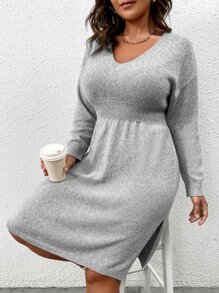 Calvaya Plus Drop Sleeve Jumper Dress - Light Grey - View 6