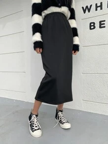 DAZY Solid Split Back Skirt,Pencil Skirt Fall,Winter - Black - View 1