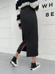 DAZY Solid Split Back Skirt,Pencil Skirt Fall,Winter - Black - View 2