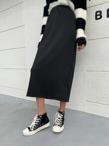 DAZY Solid Split Back Skirt,Pencil Skirt Fall,Winter - Black - View 5