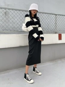 DAZY Solid Split Back Skirt,Pencil Skirt Fall,Winter - Black - View 9