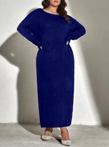 Mulvari Plus Drop Shoulder Jumper Dress Without Belt - Blue - View 4